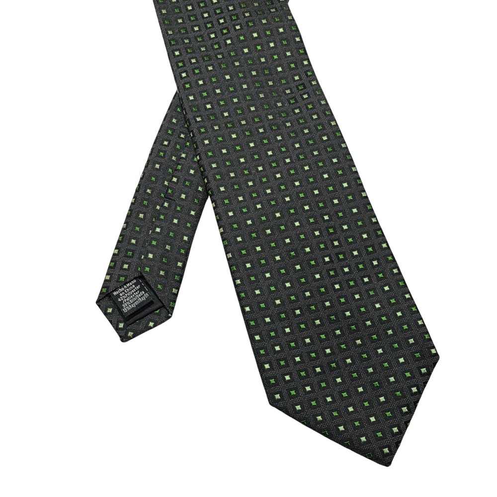 Croft & Barrow Mens Silk Blend Necktie Charcoal Gray Green Geometric Square Tie